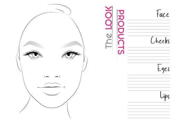 Realistická Makeup Artist Face Chart Blank Template Vektorová Ilustrace — Stockový vektor