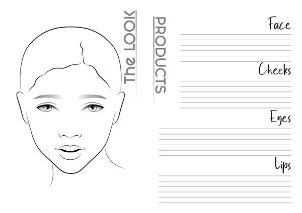 Plantilla Blanco Carta Facial Del Artista Realista Del Maquillaje Ilustración — Vector de stock
