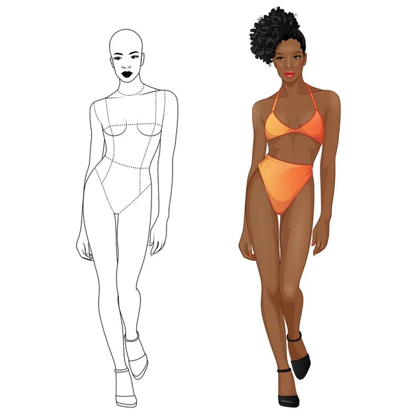 Ilustrasi Busana Wanita Templat Tubuh Figur Untuk Desain Mode - Stok Vektor