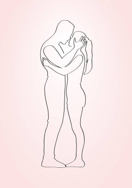 Minimalist Tarz Devamlı Tek Çizgili Aşk Çizimi. Vektör İllüstrasyonu