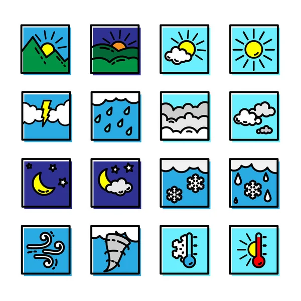 Wettervorhersage Farbe Quadratisch Flaches Icon Design Set Vektorillustration — Stockvektor