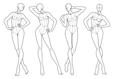 Fashion figure ten heads design template croquis wearing bodice clipart