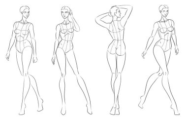 Moda figürü on baş tasarım şablon kroki korse giyen