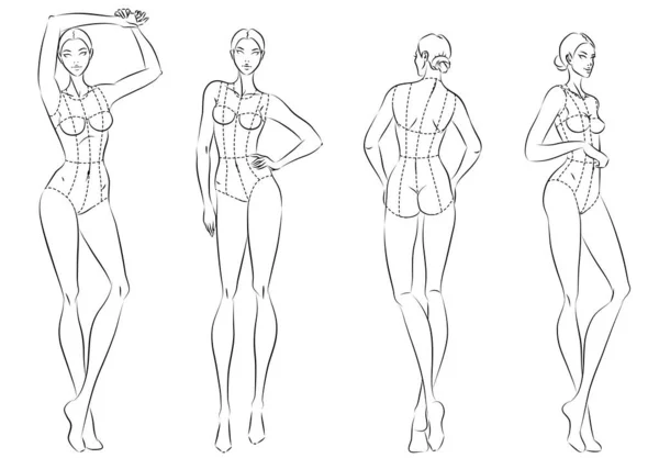 Moda Figura Dez Cabeças Modelo Design Croquis Vestindo Corpete —  Vetores de Stock