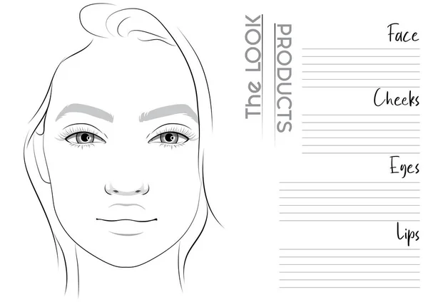 Realistic Makeup Artist Face Chart Blank Template Vector Illustration — Stock Vector