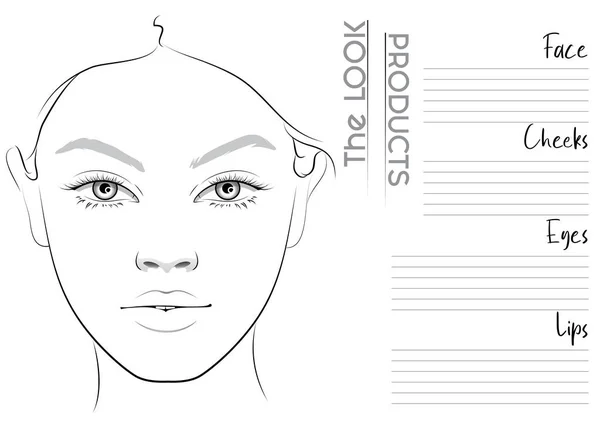 Realistic Makeup Artist Face Chart Blank Template Vector Illustration — Stock Vector