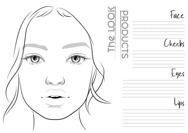 Realistická Makeup Artist Face Chart Blank Template Vektorová Ilustrace — Stockový vektor