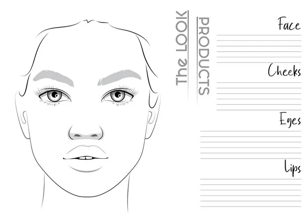 Realistická Makeup Artist Face Chart Blank Template Vektorová Ilustrace — Stockový vektor