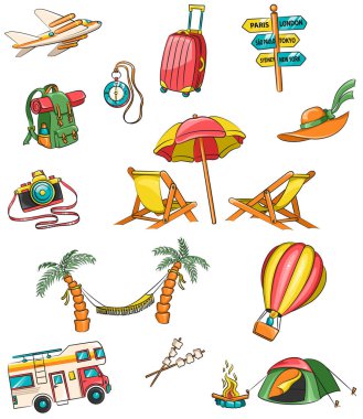 Set of Colorful Summer Holiday Icon Stickers. Vector Illustration Graphic Design Resources