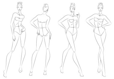 Moda figürü on baş tasarım şablon kroki korse giyen