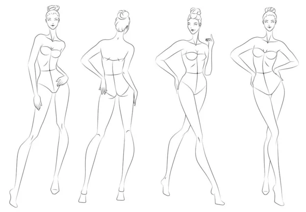 Figure Mode Dix Têtes Modèle Conception Croquis Portant Corsage — Image vectorielle