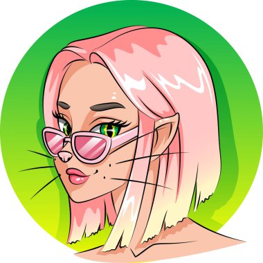 Çizgi film Style Kitty Girl Avatar Karakteri. Vektör İllüstrasyonu