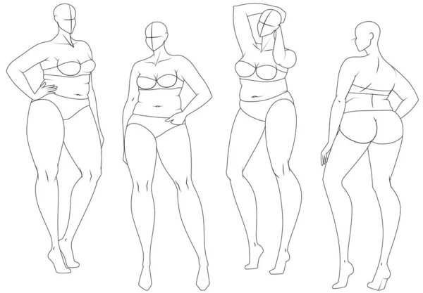 Taille Têtes Modèles Figure Mode Croquis Exagéré Pour Design Mode — Image vectorielle