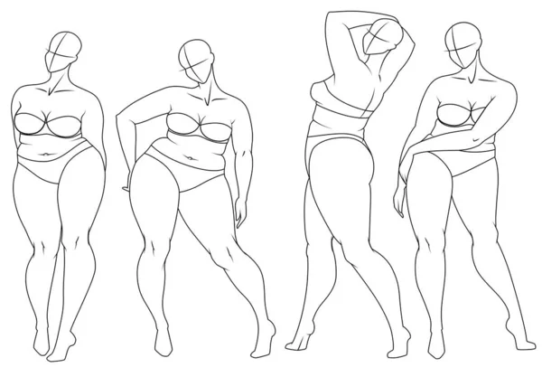 Modèles Figure Mode Grande Taille Croquis Exagéré Pour Design Mode — Image vectorielle