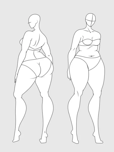 Curvy 10 Heads Fashion Figure Templates. Exaggerated Croquis for