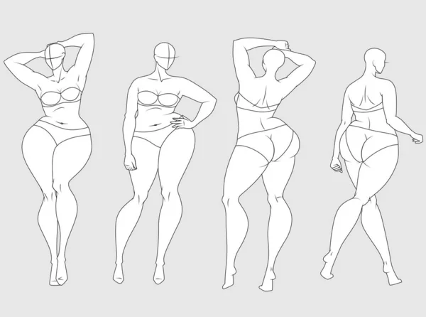 Size Fashion Figure Templates Exaggerated Croquis Fashion Design Illustration — ストックベクタ