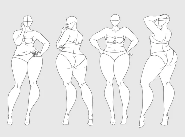 Size Fashion Figure Templates Exaggerated Croquis Fashion Design Illustration — Image vectorielle