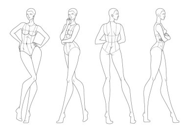 Moda figürü on baş tasarım şablon kroki korse giyen