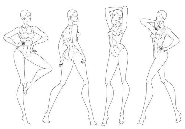 Figure Mode Dix Têtes Modèle Conception Croquis Portant Corsage — Image vectorielle