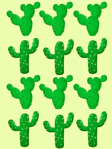 Set of cacti, decorative cacti in pots enjoyable cactus set cartoon set icon cactus with flower
