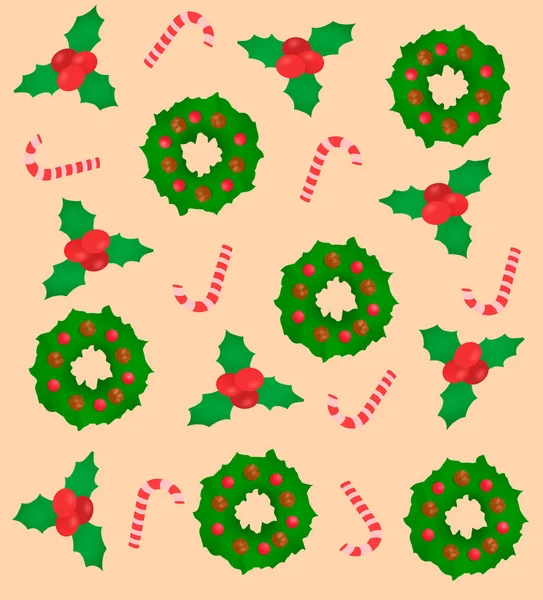 Рождественский набор растений с цветами, еловыми ветвями, листьями, игрушками и ягодами. Рождественские иконы — стоковое фото