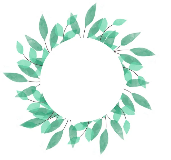 Un conjunto de ilustraciones de flores de acuarela es una colección de hojas verdes hojas de eucalipto acuarela. Tarjeta de felicitación plantilla —  Fotos de Stock