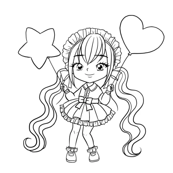 Kreskówka Cute Doodle Kolorowanki Kawaii Anime Ilustracja Clipart Postać Chibi — Wektor stockowy