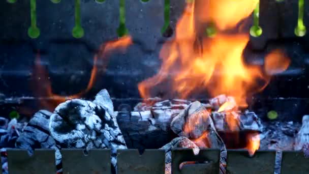 Close Shot Charcoal Burning Out Flames Bbq Grill — Stock Video