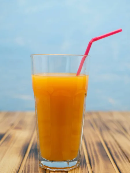 Fresh Juice Mix Fruits Orange Drink Blue Background Glass Orange —  Fotos de Stock