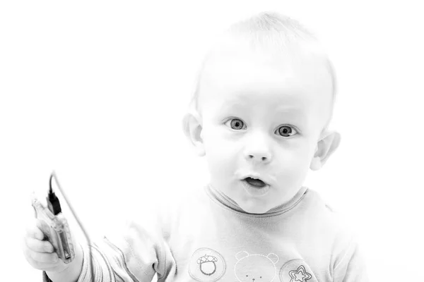 Bir Yaşındaki Erkek Bebek Doğrudan Kameraya Bakıyor — Stok fotoğraf