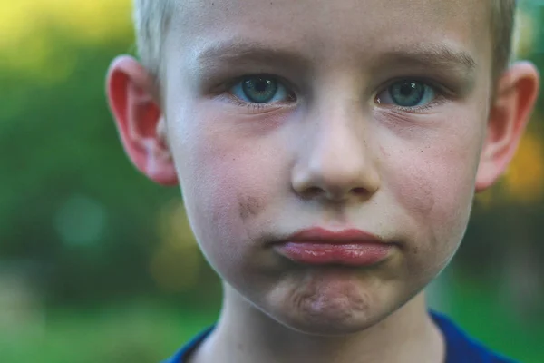 Four Years Old Baby Boy Dirty Face Look Straight Camera — Fotografia de Stock