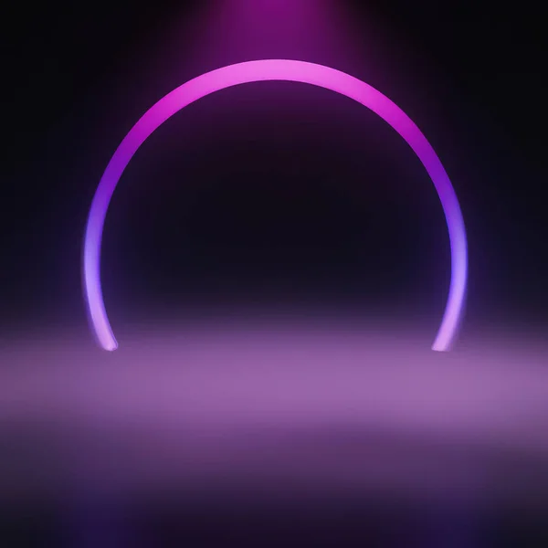 3D Rendering of Neon Rings, Infinity Rings, Reflection, Alien Landscape, Fog, Mountains, Light Ring, Purple Light , Purple Ring