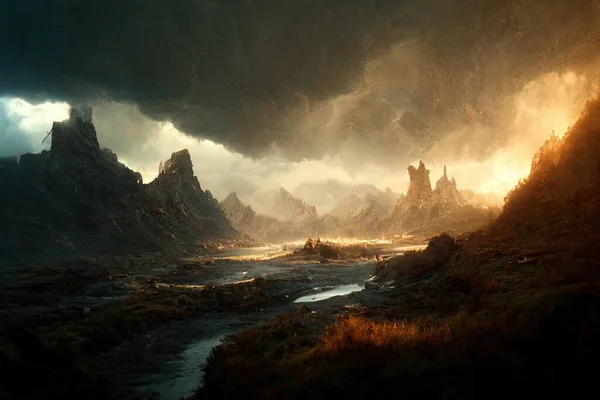 Epic Cinematic Fantasy Landscape Digital Art — Stockfoto
