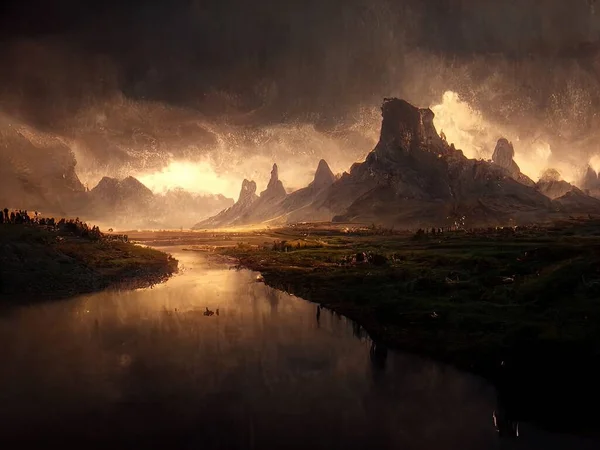 Epic Cinematic Fantasy Landscape Digital Art — Stockfoto
