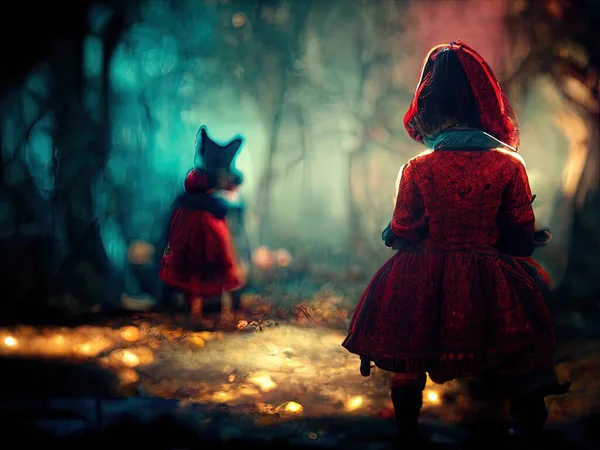 Scene Depicting Little Red Riding Hood Fairy Tale Beautiful Eerie — стоковое фото
