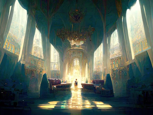 The majestic, visually stunning interior of a royal castle, digital art