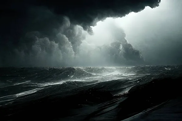 A surreal painting of a dark, stormy ocean, digital art