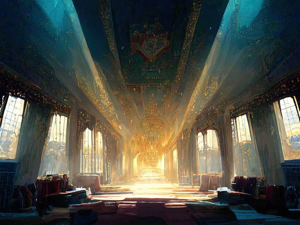 The majestic, visually stunning interior of a royal castle, digital art