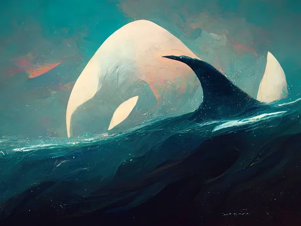 Beautiful Serene Painting Depicting Orca Swimming Ocean Digital Art — Photo