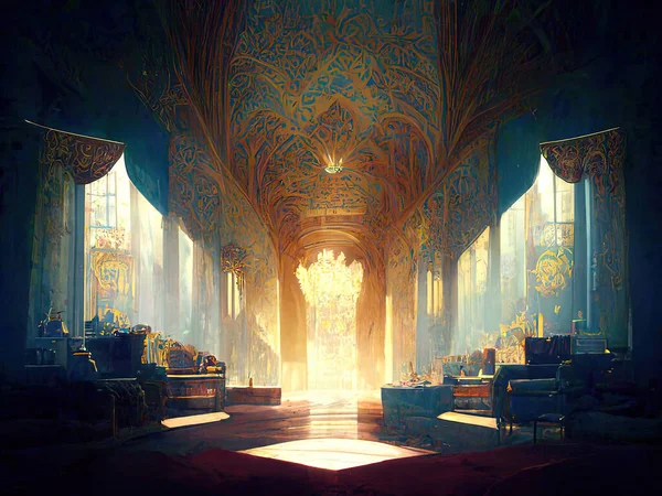 The majestic, visually stunning interior of a royal castle, digital art