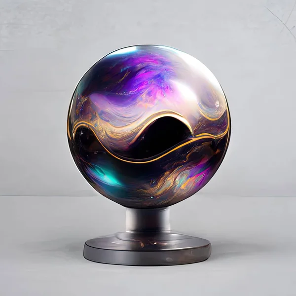 Crystal Ball on Stand, 3d Rendering, Crystal Sphere, Holographic, Abstract