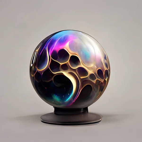 Crystal Ball on Stand, 3d Rendering, Crystal Sphere, Holographic, Abstract