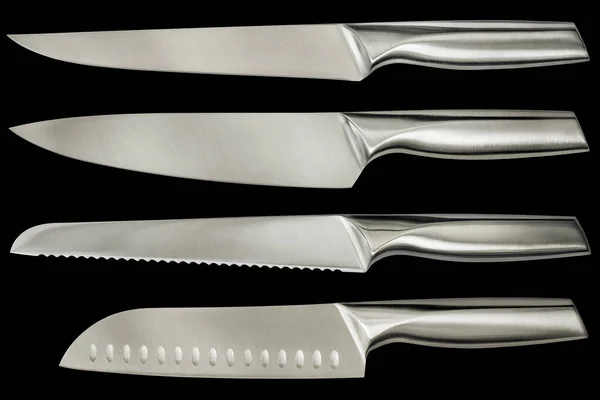 Studio Shot Stainless Steel Kitchen Knives Four Piece Set Isolated — Foto de Stock