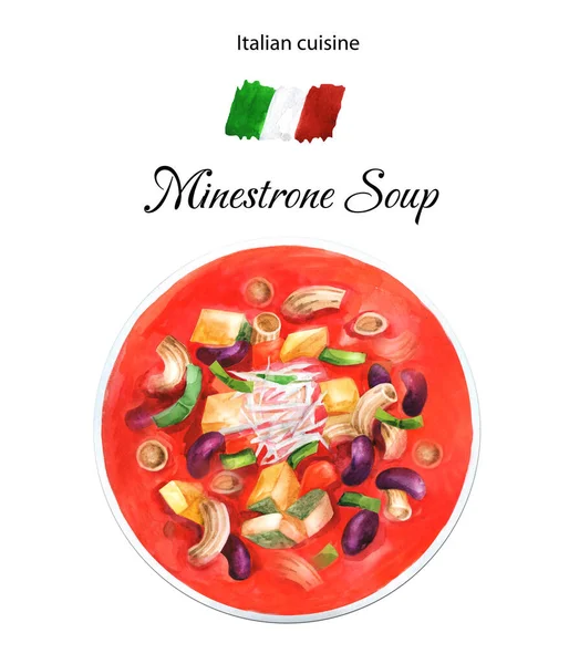 Minestrone Σούπα Απεικόνιση Ακουαρέλα Λευκό Φόντο Μπορεί Χρησιμοποιηθεί Στην Εικονογράφηση — Φωτογραφία Αρχείου