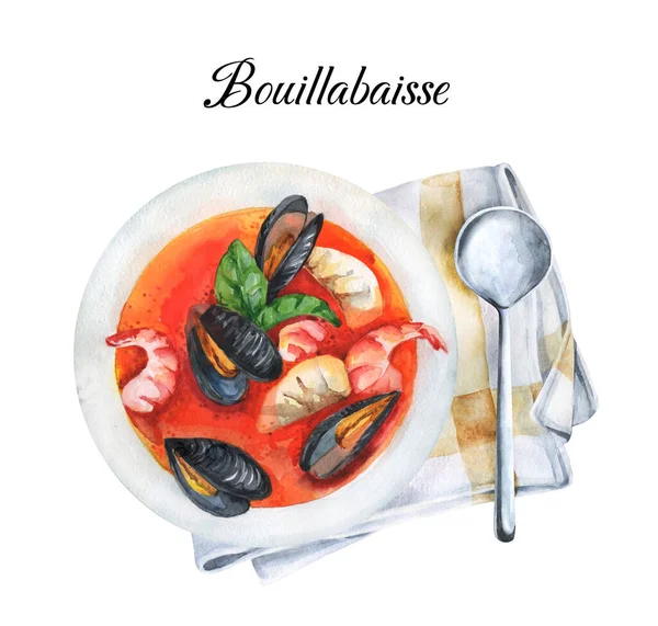 Bouillabaisse Ilustrasi Penuh Warna Ilustrasi Cat Air Dari Masakan Perancis — Stok Foto