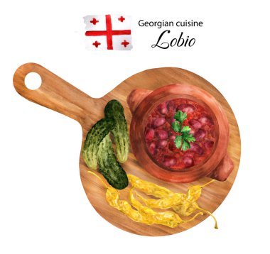 Salatalık ve biberli lobio. Salatalık ve biberli lobio. Resim suluboya.