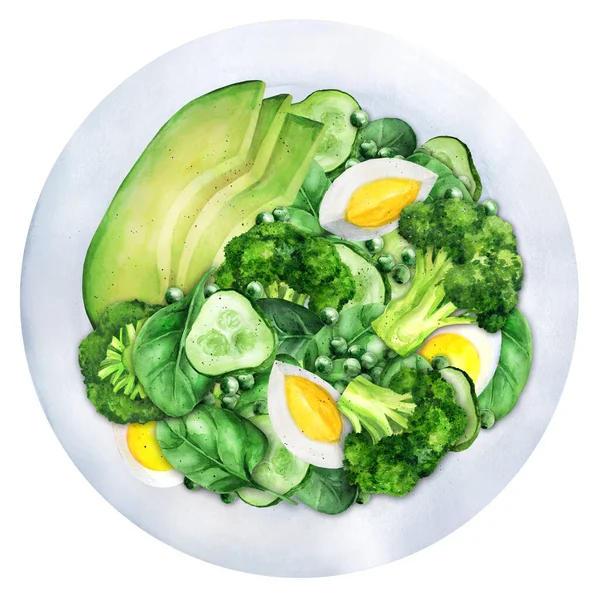 Vegan Salad Broccoli Egg Peas Avocado Plate Vegetarian Food Top —  Fotos de Stock