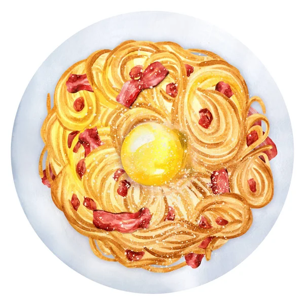 Pasta Carbonara Egg Yolk Parmesan White Plate Top View Traditional — Stock Photo, Image