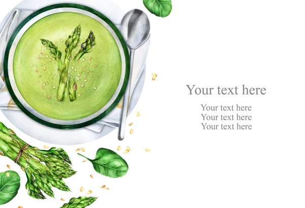 Vegetarian Cream Soup Asparagus Place Text Banner Menu Recipe Place —  Fotos de Stock