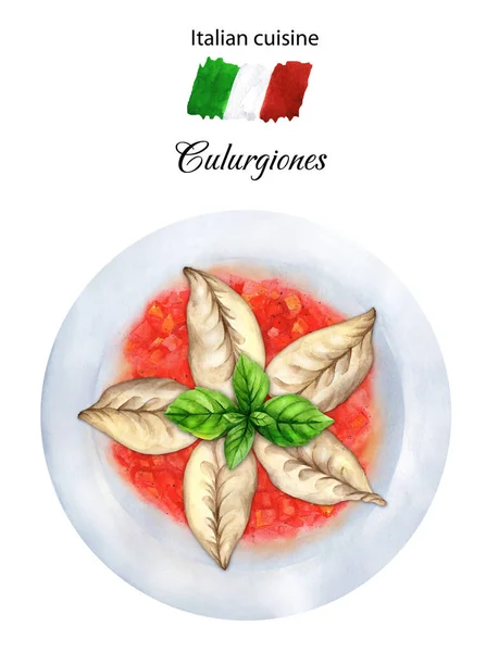 Culturgions Tomato Sauce White Plate Traditional Italian Food Homemade Pasta — 图库照片